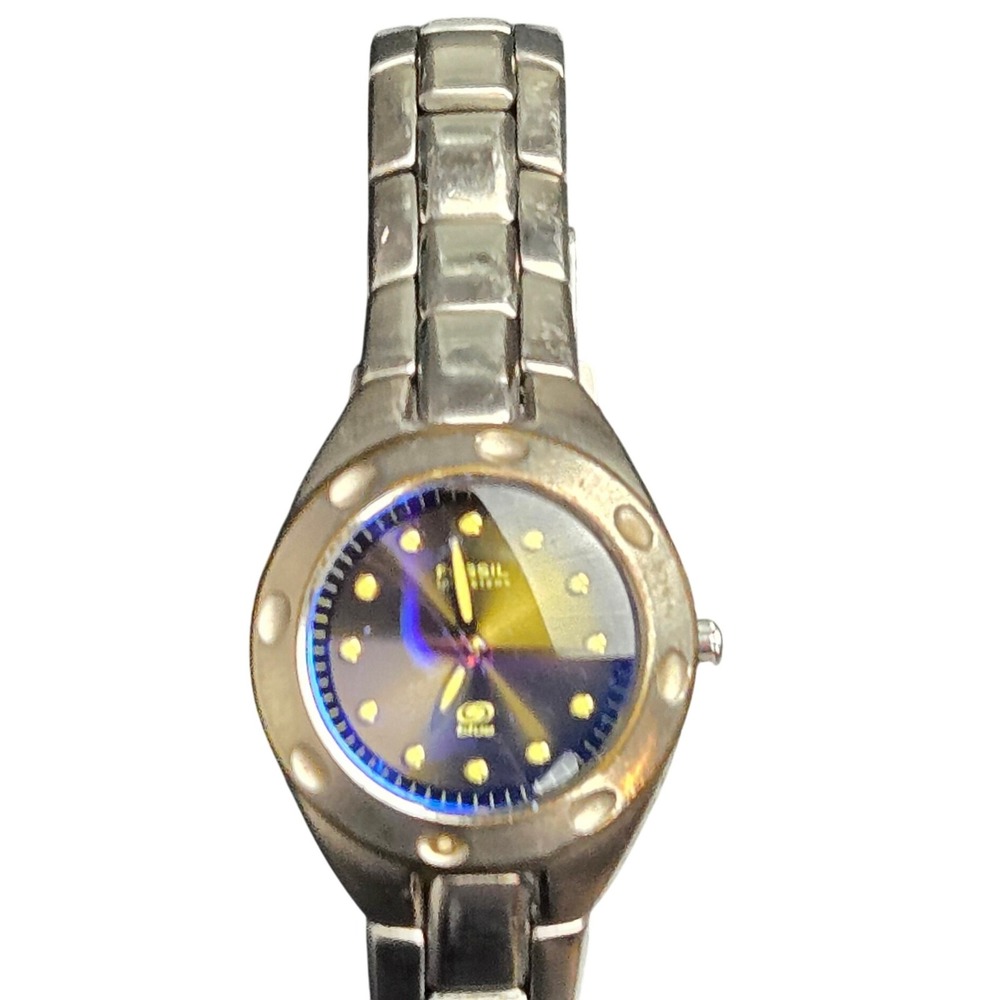 Fossil Blue Dial‎ Analog Watch Stainless Steel Water Resistant AM 3346 Untested